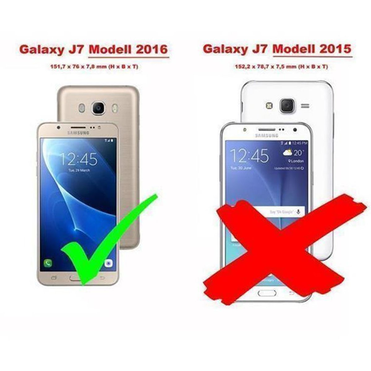 Due telefoni affiancati, uno approvato, uno rifiutato, con dettagli del modello etichettati.