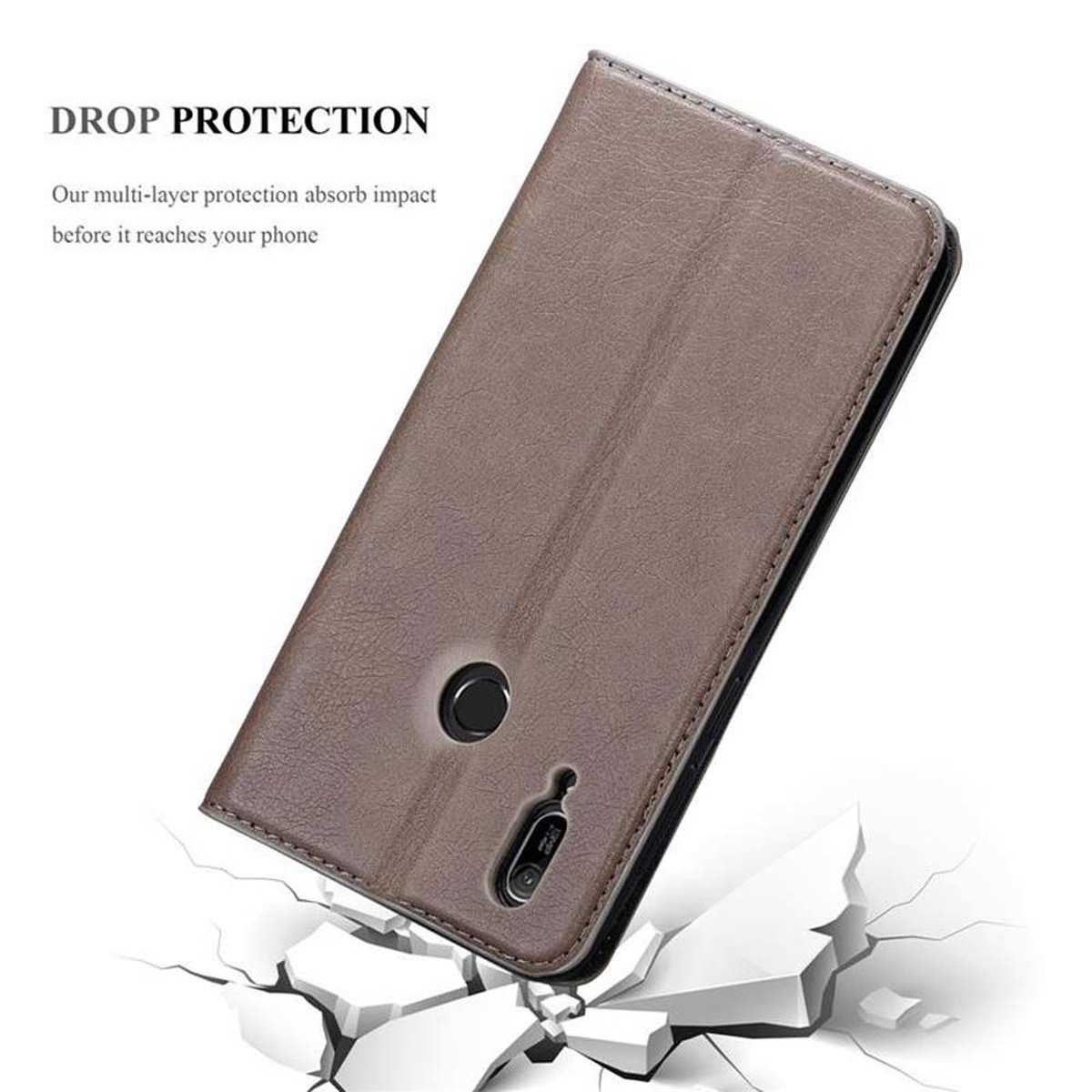 Huawei, KAFFEE Bookcover, Y6 2019, Magnet, Invisible Book Hülle BRAUN CADORABO