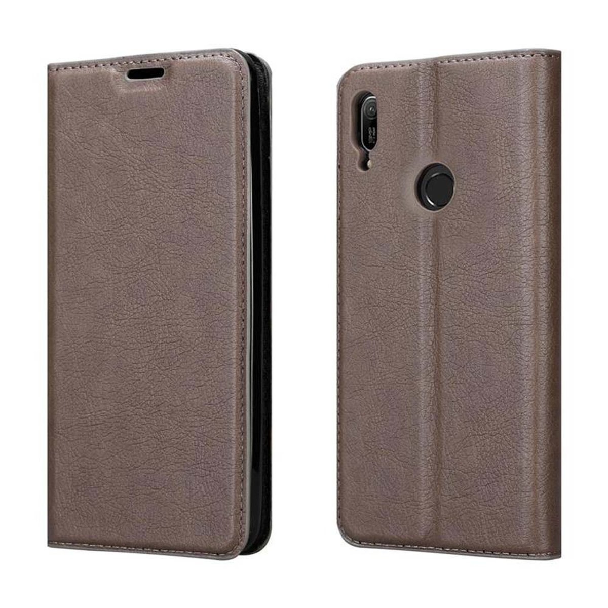 Huawei, KAFFEE Bookcover, Y6 2019, Magnet, Invisible Book Hülle BRAUN CADORABO