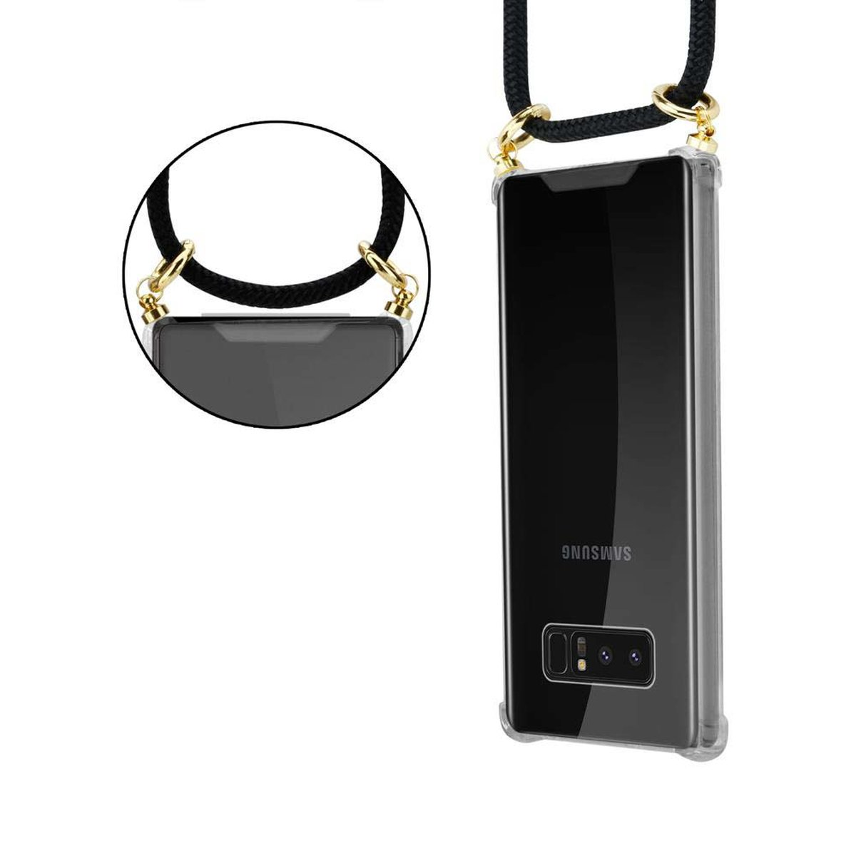 CADORABO Handy Kette SCHWARZ Band Kordel Hülle, und Gold Samsung, Galaxy mit NOTE abnehmbarer 8, Ringen, Backcover