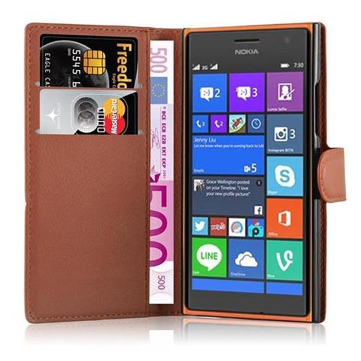 CADORABO Book Hülle SCHOKO BRAUN Nokia, Lumia Standfunktion, Bookcover, 730