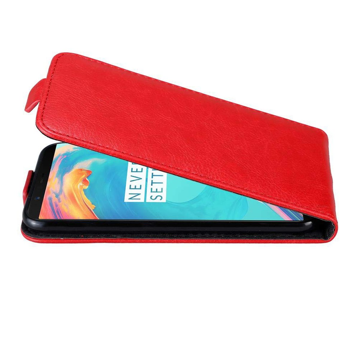 Flip APFEL im Cover, CADORABO ROT 5T, OnePlus, Hülle Style, Flip