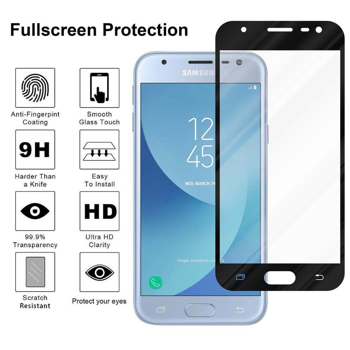CADORABO Schutzglas kelebend voll Schutzfolie(für PRO) Galaxy J3 Samsung