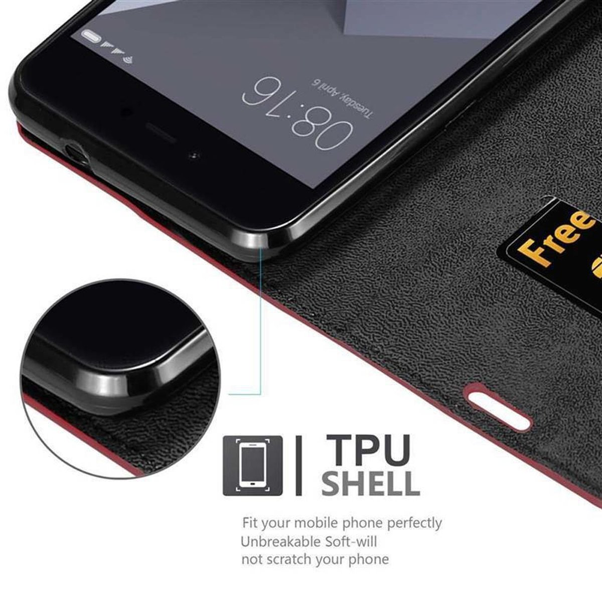 Custodia per telefono nera con un telefono e il testo TPU shell nell'immagine.