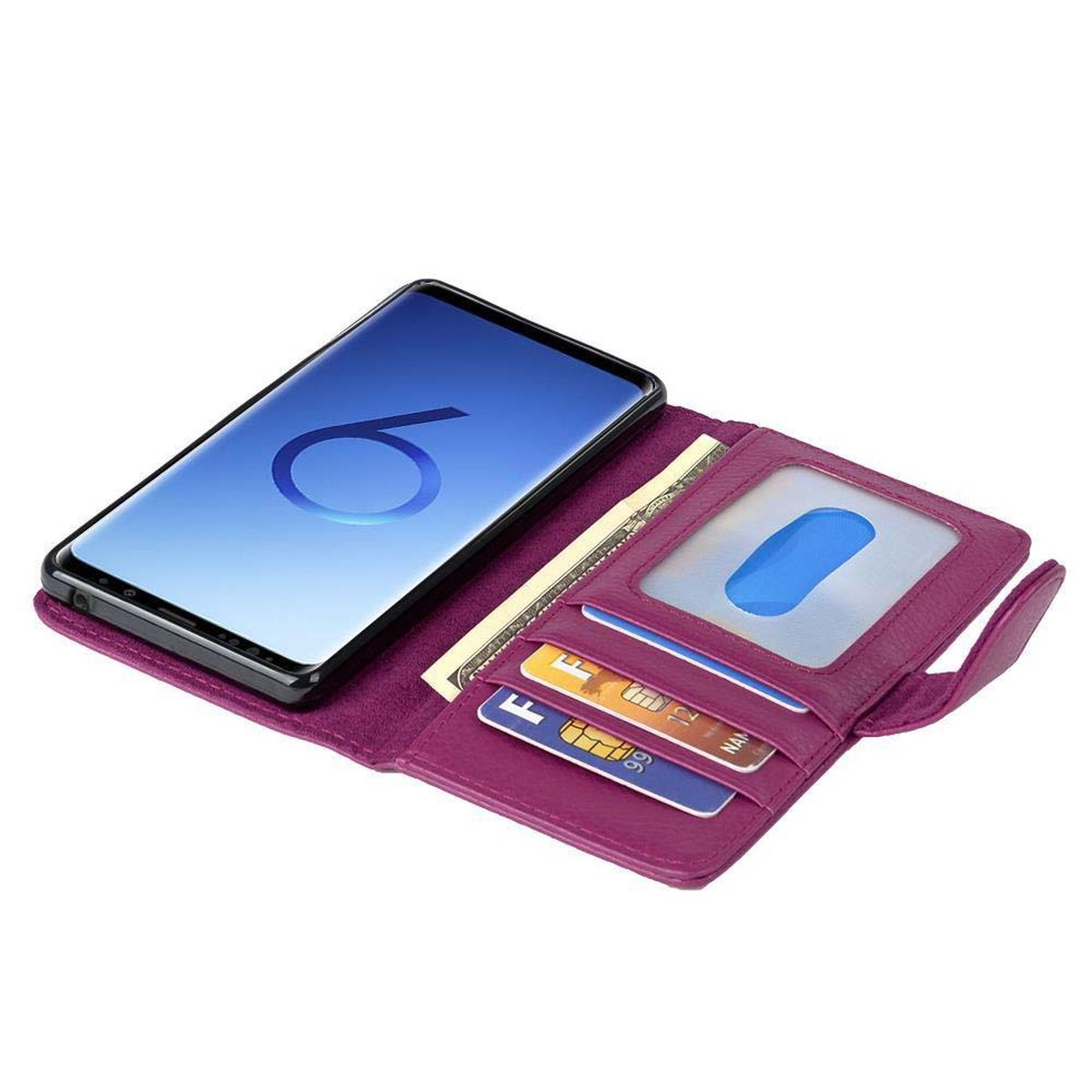 CADORABO Book Hülle Kartenfach Samsung, Bookcover, mit S9 Standfunktuon, PLUS, BORDEAUX Galaxy LILA