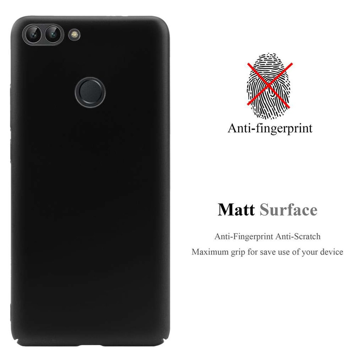 Custodia nera per telefono con un telefono nero. Anti-impronta con superficie opaca.