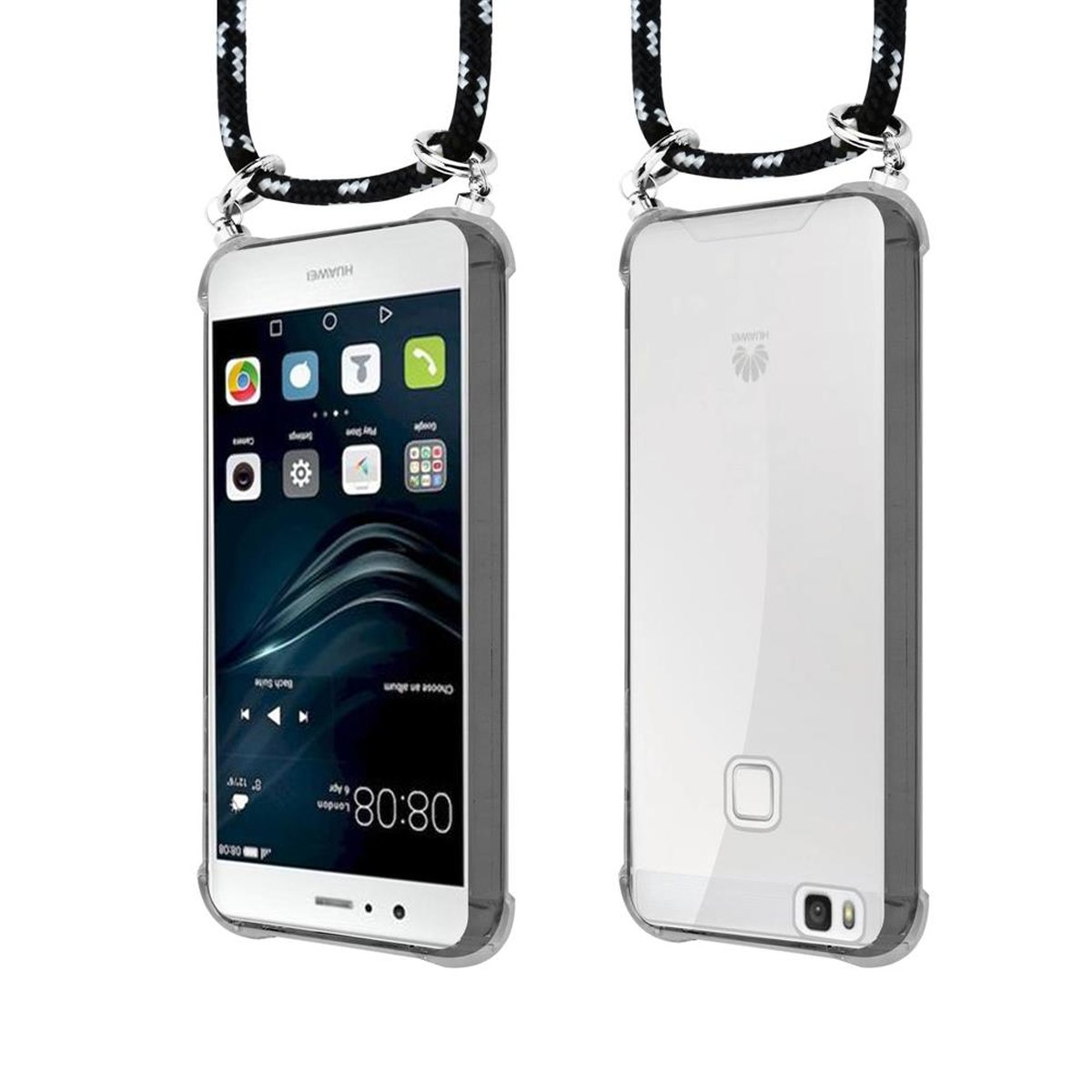 SILBER Huawei, Silber / P9 SCHWARZ Backcover, Hülle, mit G9 2016 CADORABO Kordel Ringen, und Kette LITE, Handy abnehmbarer LITE Band