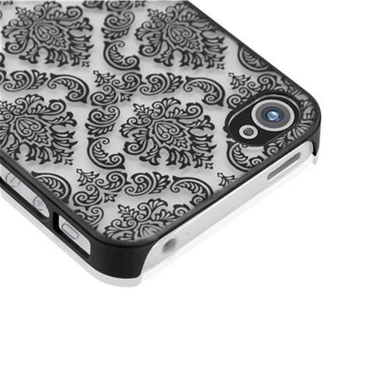 Apple, iPhone Case 4S, 4 Hülle Henna Paisley in Hard Design, SCHWARZ Backcover, CADORABO Blumen /