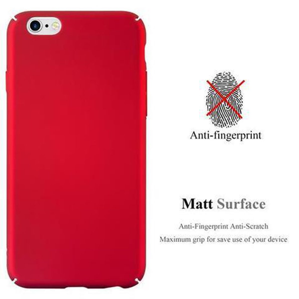 Rote Handyhülle mit Anti-Fingerprint und matter Oberfläche. Weißer Hintergrund.