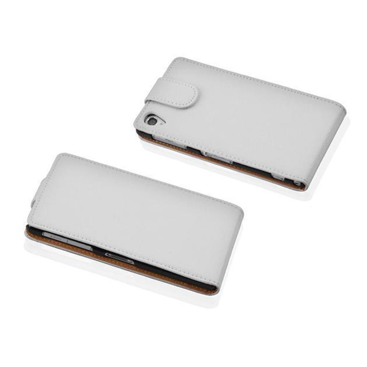 Dos fundas grises para teléfono, una abierta, otra cerrada, sobre un fondo blanco.