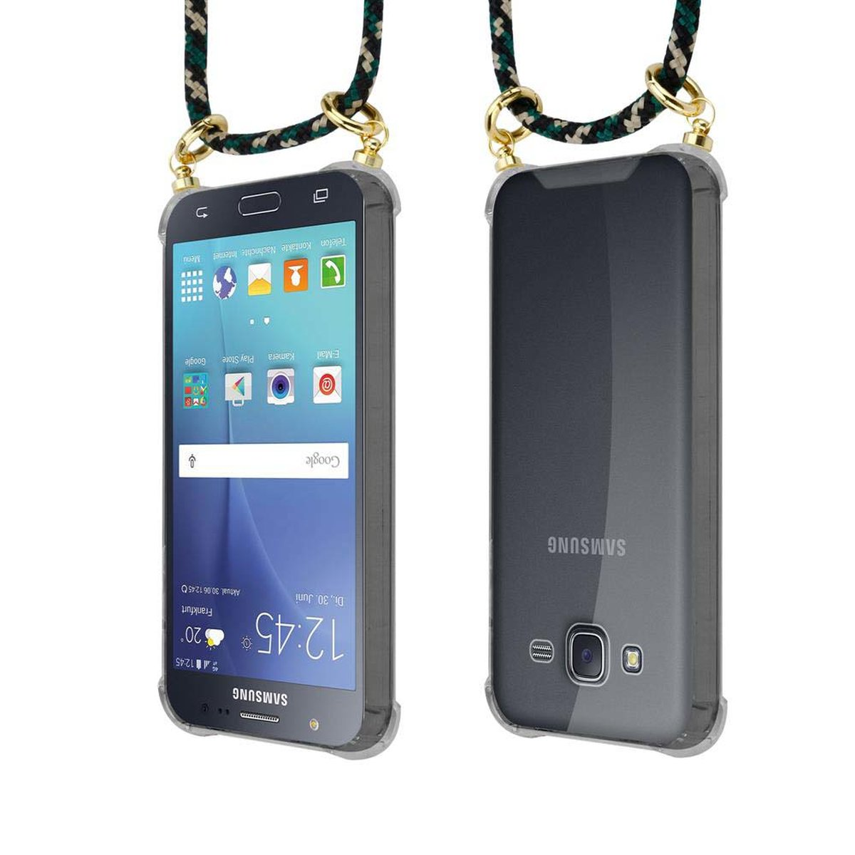 CADORABO Handy Kette mit Kordel Galaxy CAMOUFLAGE abnehmbarer 2015, Backcover, Ringen, Hülle, Samsung, J5 Gold und Band