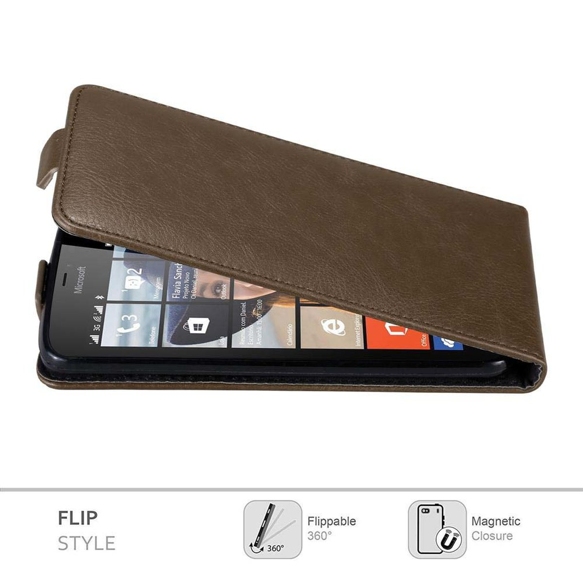 CADORABO Hülle im Flip Style, BRAUN 640, Nokia, Lumia KAFFEE Cover, Flip