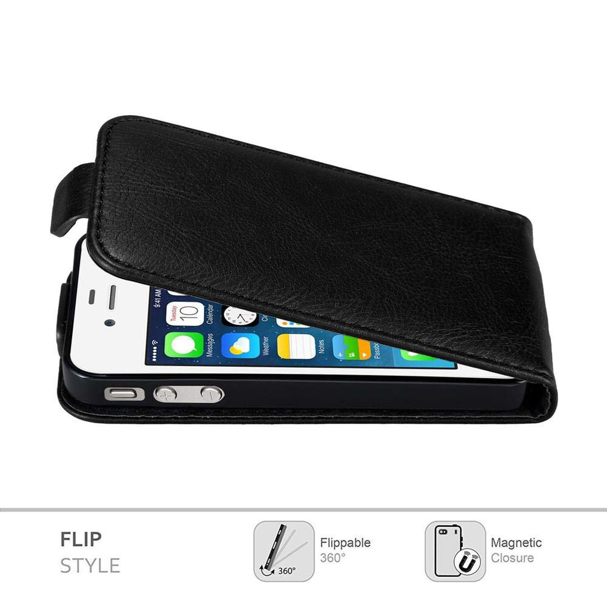 4 Flip Flip iPhone 4S, CADORABO Style, Cover, NACHT SCHWARZ Apple, / Hülle im
