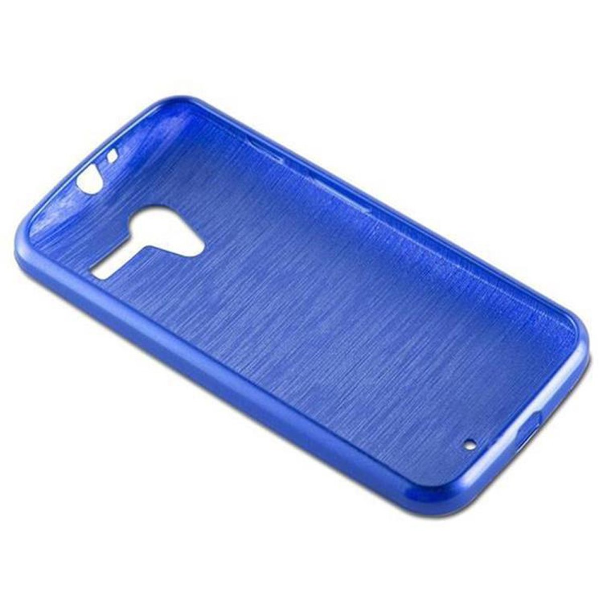 Una custodia per telefono blu con texture spazzolata.