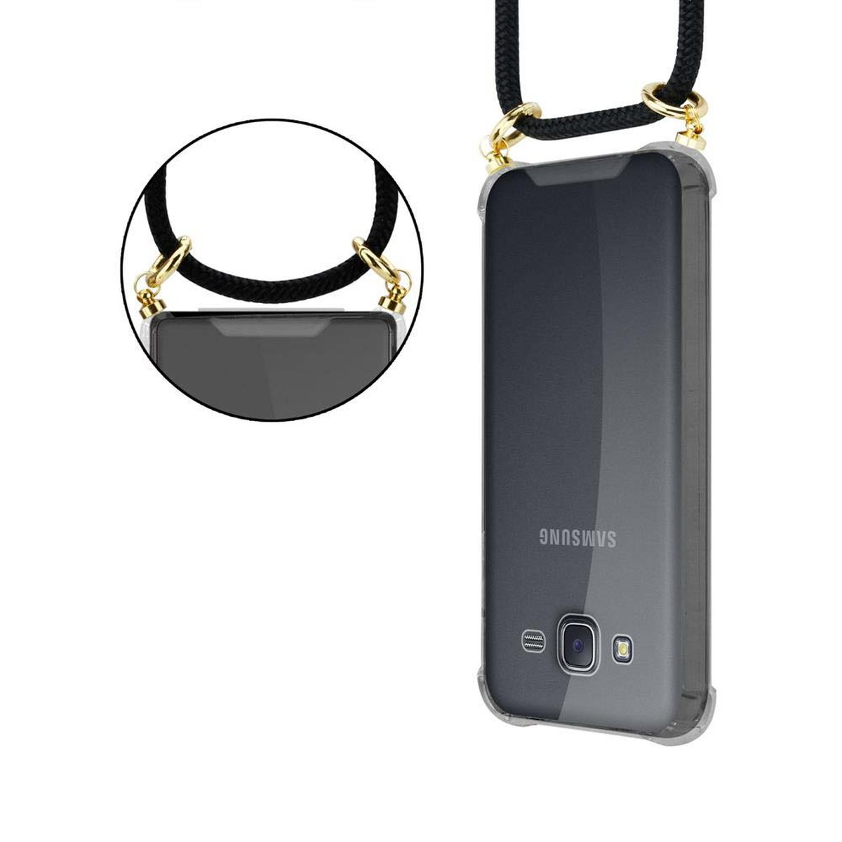 Backcover, Band Samsung, abnehmbarer Hülle, mit Kette 2015, Kordel und Ringen, Gold J5 Handy SCHWARZ Galaxy CADORABO
