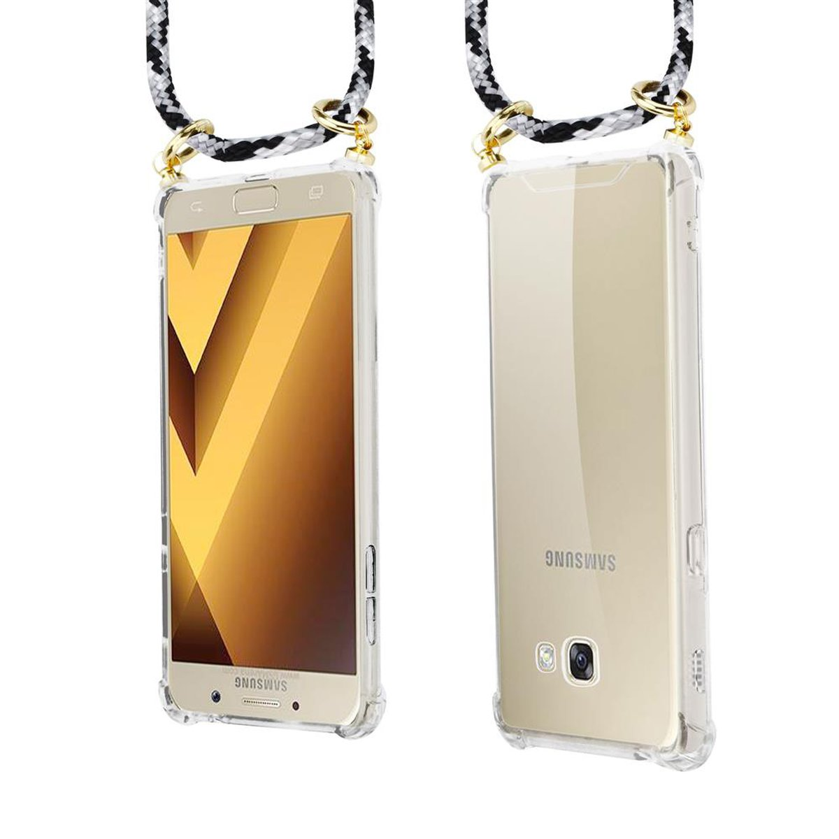 Gold Hülle, CAMOUFLAGE CADORABO Galaxy Kordel Ringen, Kette abnehmbarer mit Backcover, und SCHWARZ A5 Samsung, Handy 2017, Band