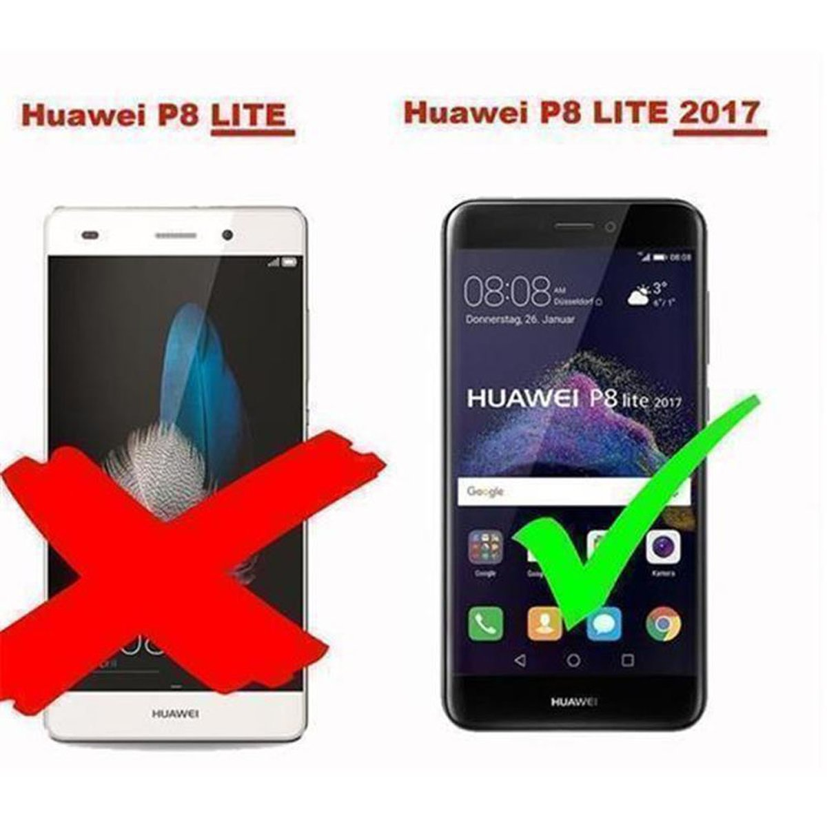 Immagine che confronta due telefoni. Uno ha una X rossa, l'altro un segno di spunta verde.