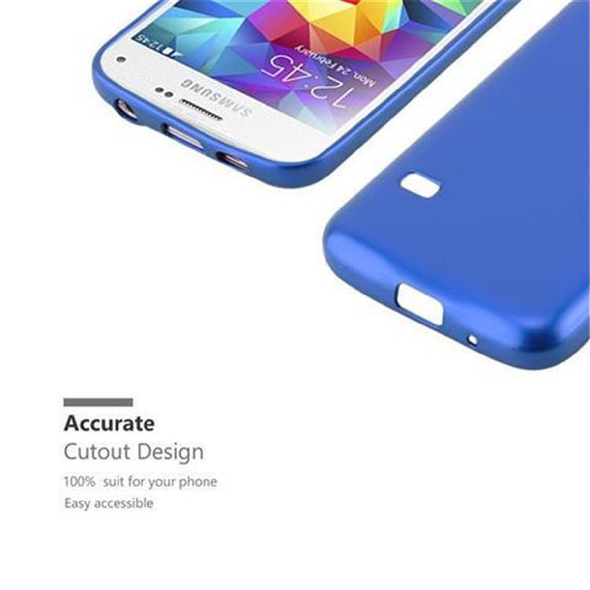 Zwei blaue Telefonhüllen werden nebeneinander auf weißem Hintergrund gezeigt.