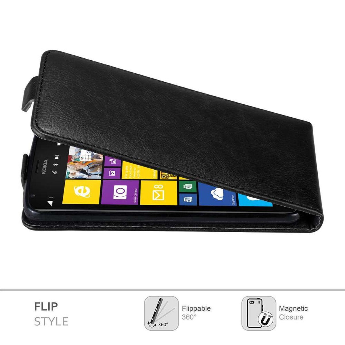 CADORABO Hülle im Flip Style, Flip Nokia, Cover, SCHWARZ 1520, NACHT Lumia