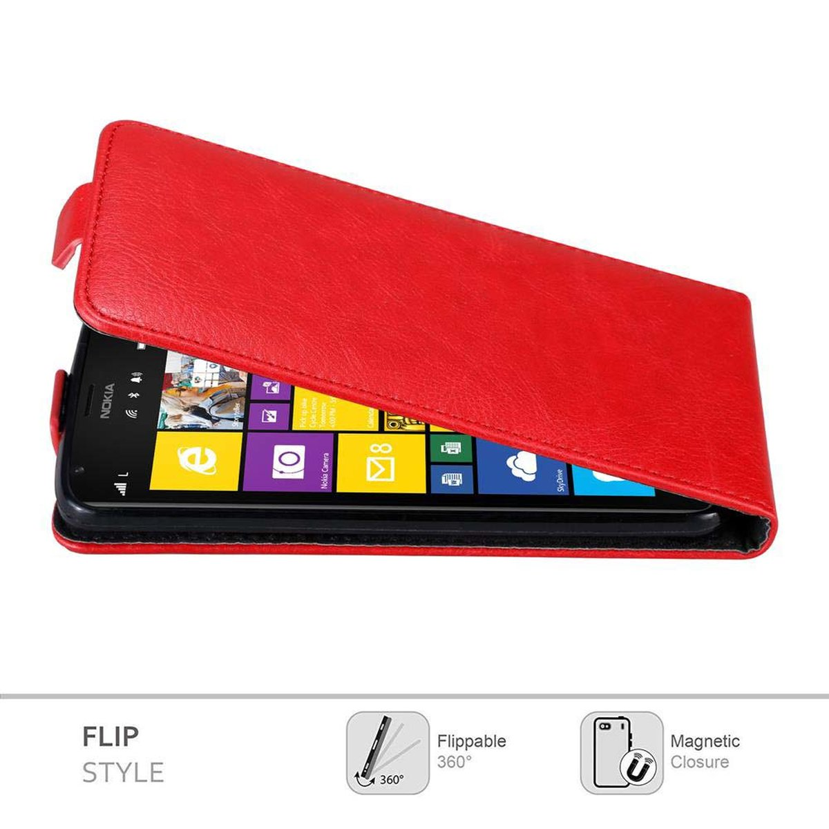 CADORABO Hülle Flip Nokia, ROT 1520, Cover, APFEL Style, Flip im Lumia