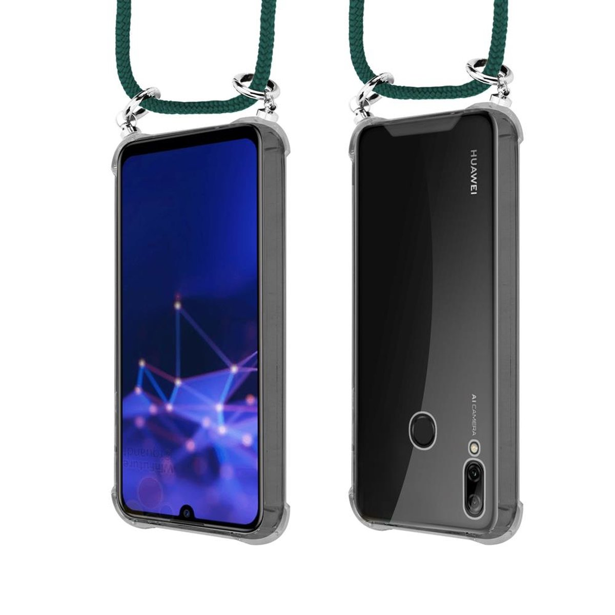 CADORABO Handy Band P Silber mit abnehmbarer / Kette Honor, Huawei GRÜN Hülle, ARMEE LITE Backcover, SMART 2019, und Kordel Ringen, 10