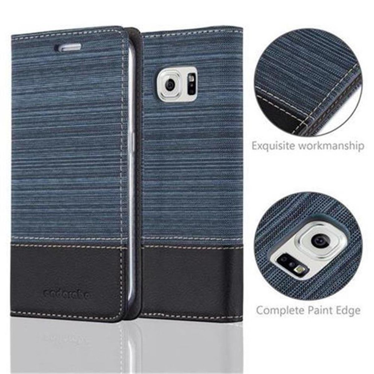 CADORABO Schutzhülle im Jeans Book S6 Style, Galaxy SCHWARZ DUNKEL EDGE, BLAU Bookcover, Samsung