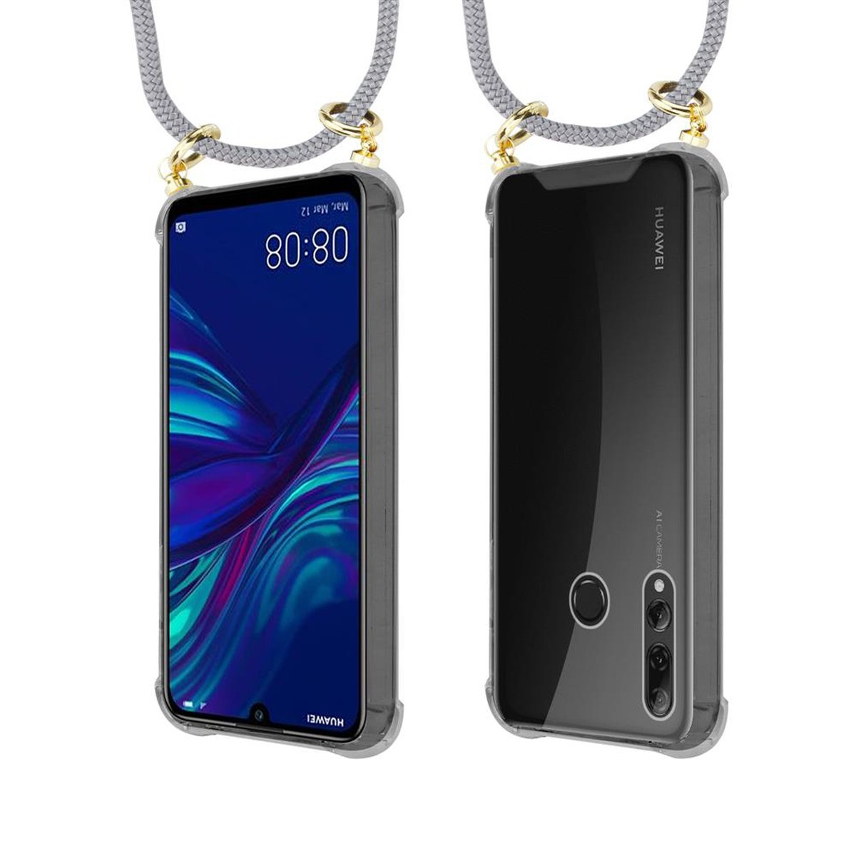 SILBER Kette und Huawei, GRAU Handy Gold CADORABO SMART Backcover, Hülle, Ringen, Kordel 2019, abnehmbarer mit Band PLUS P