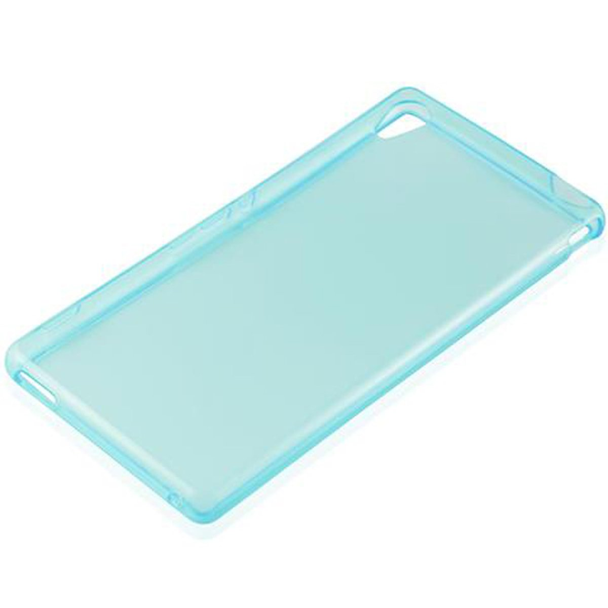 Klare, transparente Handyhülle, rechteckige Form, hellblaue Farbe.