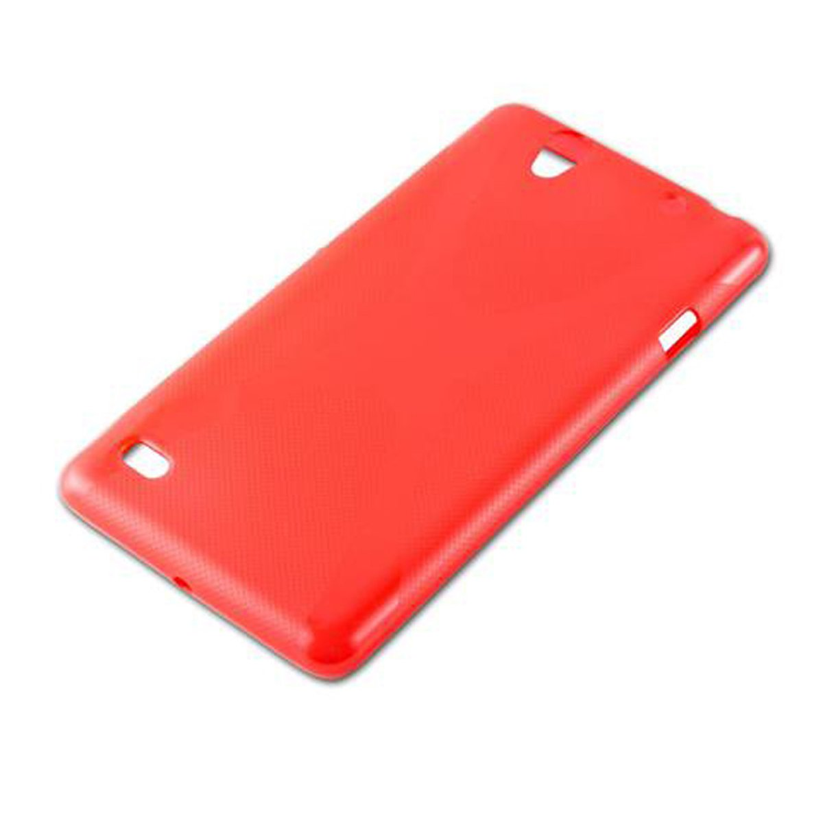 Una funda de teléfono de color rojo brillante sobre un fondo blanco. Es un color sólido.