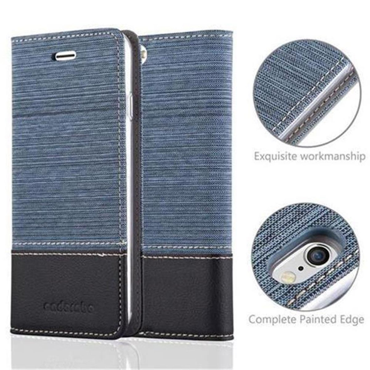 CADORABO Schutzhülle im Jeans 6S, Style, 6 BLAU DUNKEL Bookcover, Apple, / SCHWARZ iPhone Book