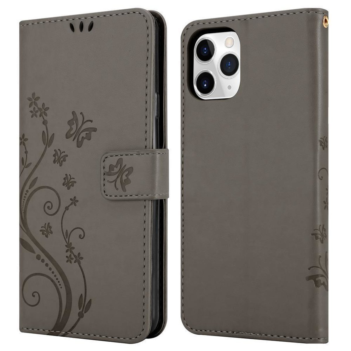 Muster PRO Apple, Blumen MAX, iPhone Bookcover, Hülle FLORAL 11 Case, CADORABO GRAU Flower