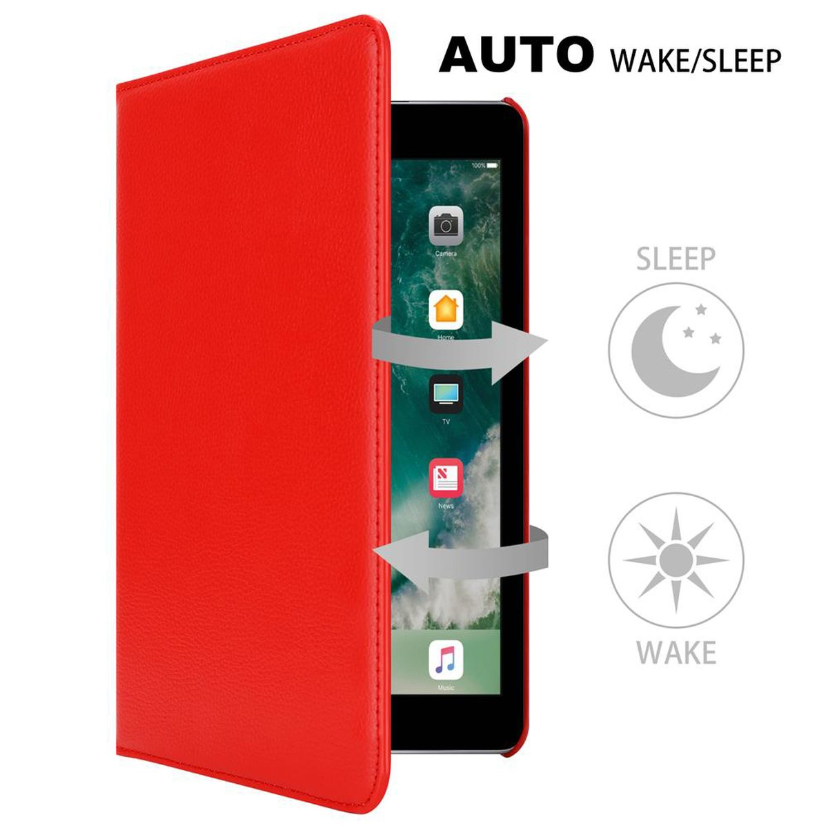 CADORABO Tablet Hülle Auto Wake Up Zoll), PRO (9.7 iPad Standfunktion, ROT Bookcover, MOHN Apple