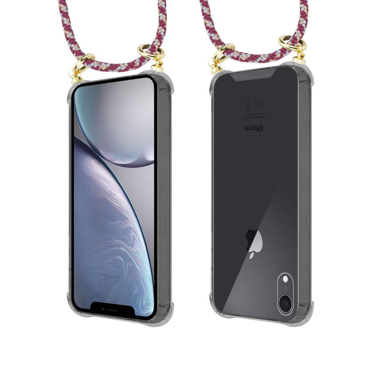 CADORABO Handy Kette und Hülle, GELB ROT Gold Kordel Band iPhone abnehmbarer WEIß XR, mit Apple, Ringen, Backcover