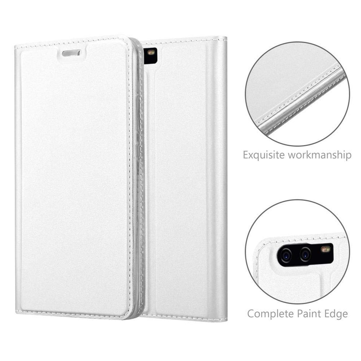 Classy Style, CADORABO PLUS, P10 Bookcover, CLASSY Huawei, Handyhülle SILBER Book