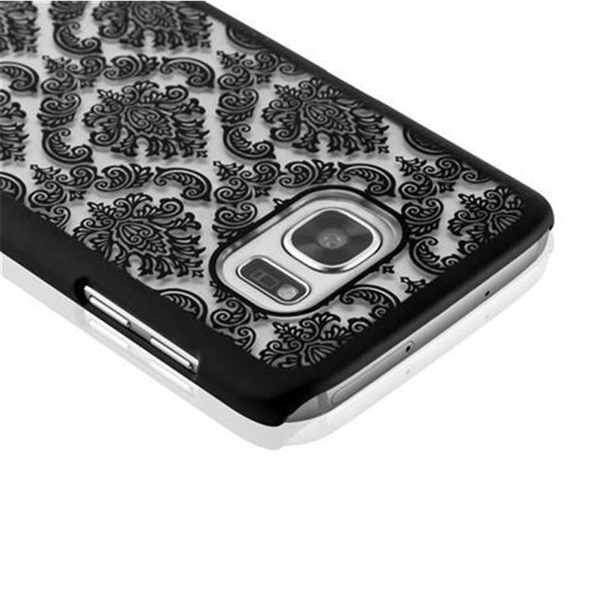 S7, Henna CADORABO Hülle Paisley Backcover, SCHWARZ Samsung, in Hard Blumen Design, Case Galaxy