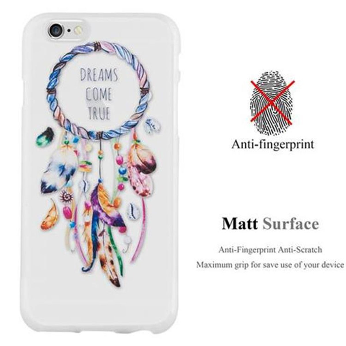 Custodia bianca per telefono con design acchiappasogni e marchio anti-impronta.