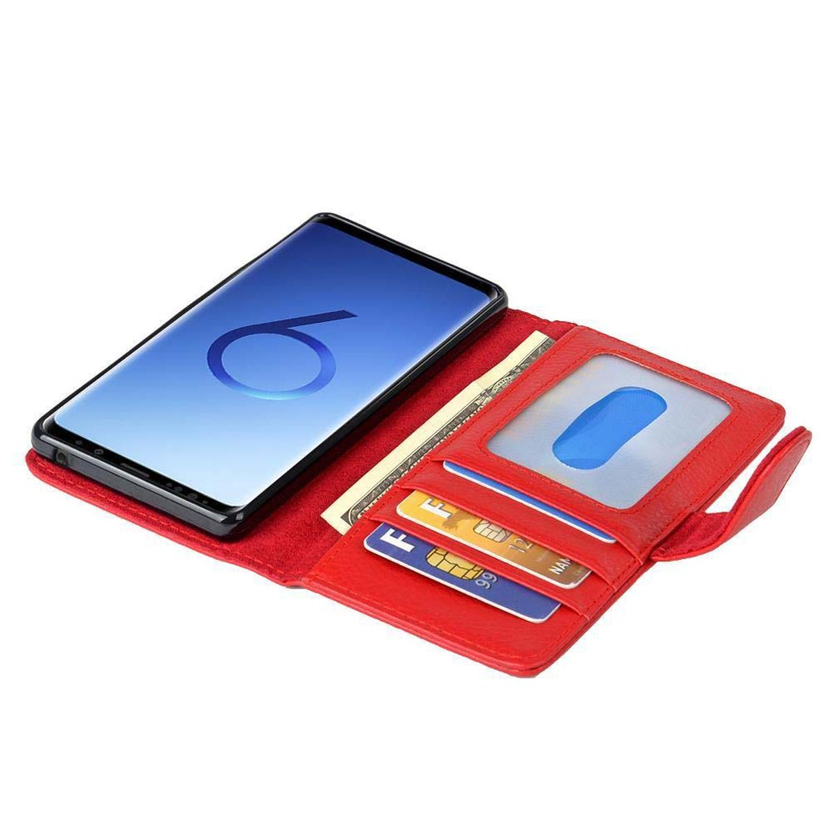 Galaxy ROT Kartenfach Book S9, Standfunktuon, Samsung, INFERNO Hülle CADORABO mit Bookcover,
