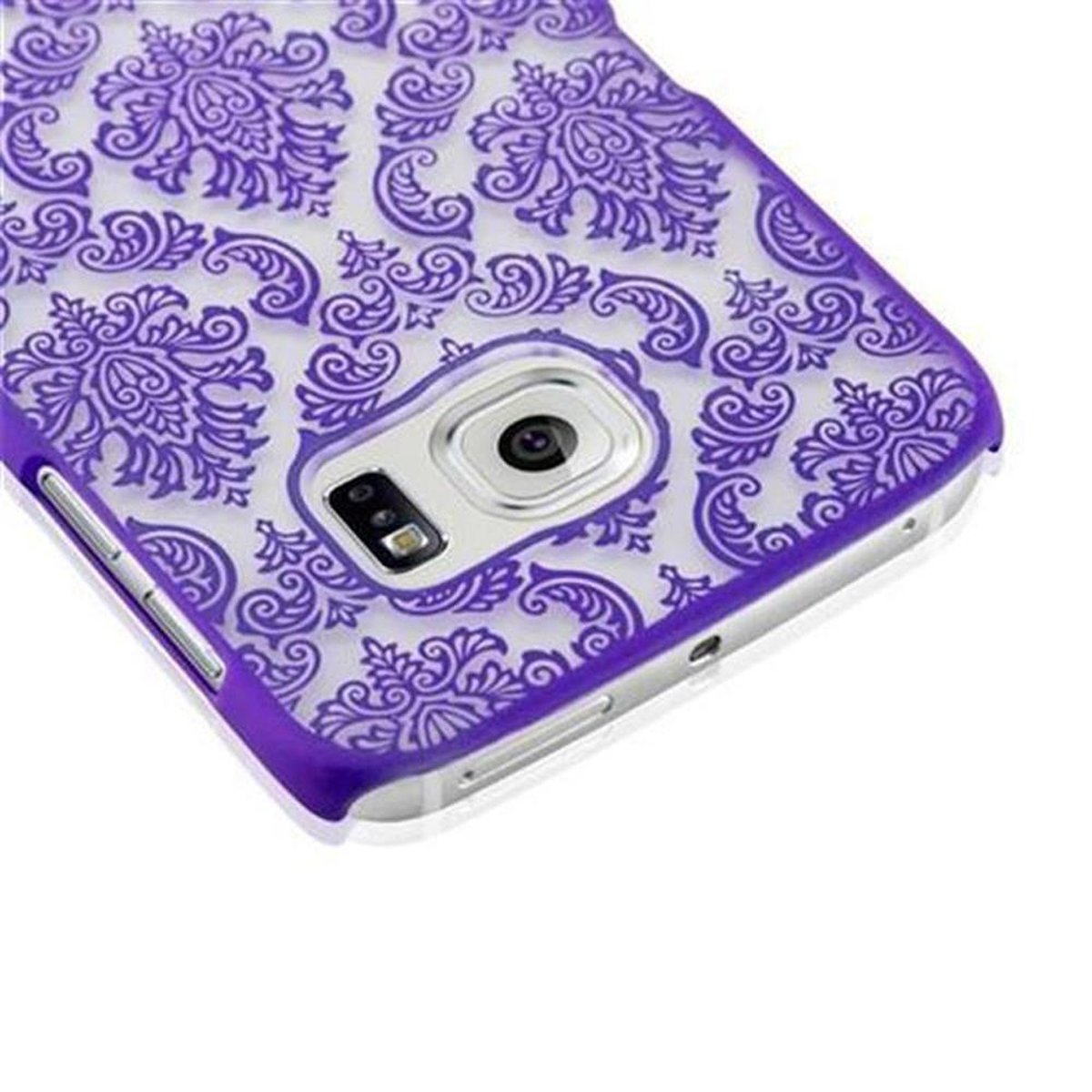 Henna Case Hard Design, Backcover, CADORABO Galaxy EDGE, in S6 Samsung, Paisley Blumen LILA Hülle
