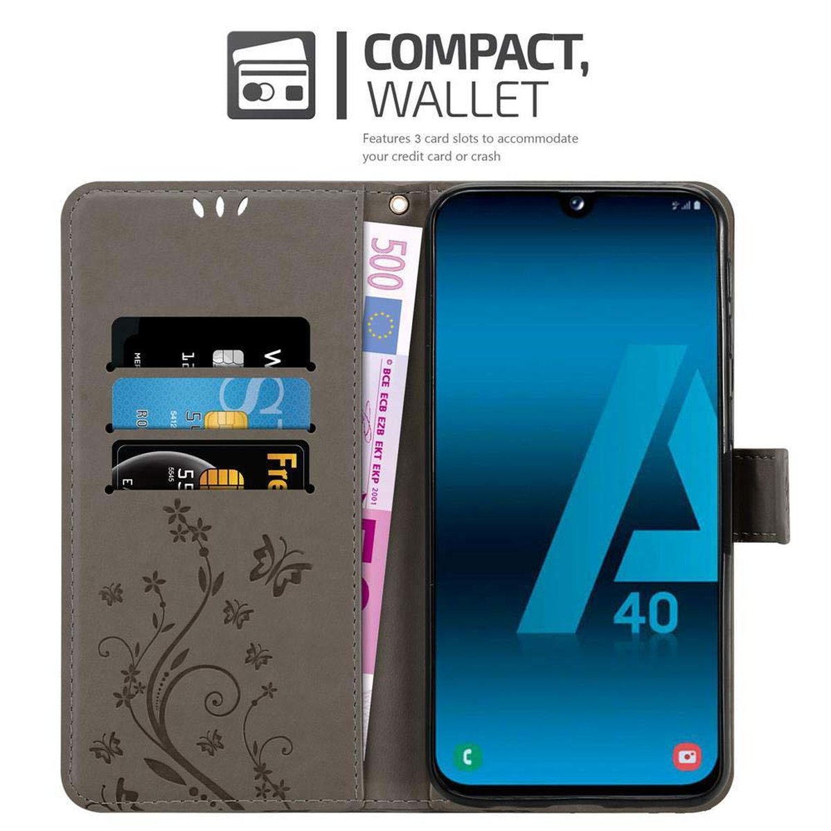 cadorabo Book Case works with Honor 20 Pro in FLORAL BLUE – Cover in Flower Design with Magnetic Closure, Stand Function and 3 Card Slots - Wallet