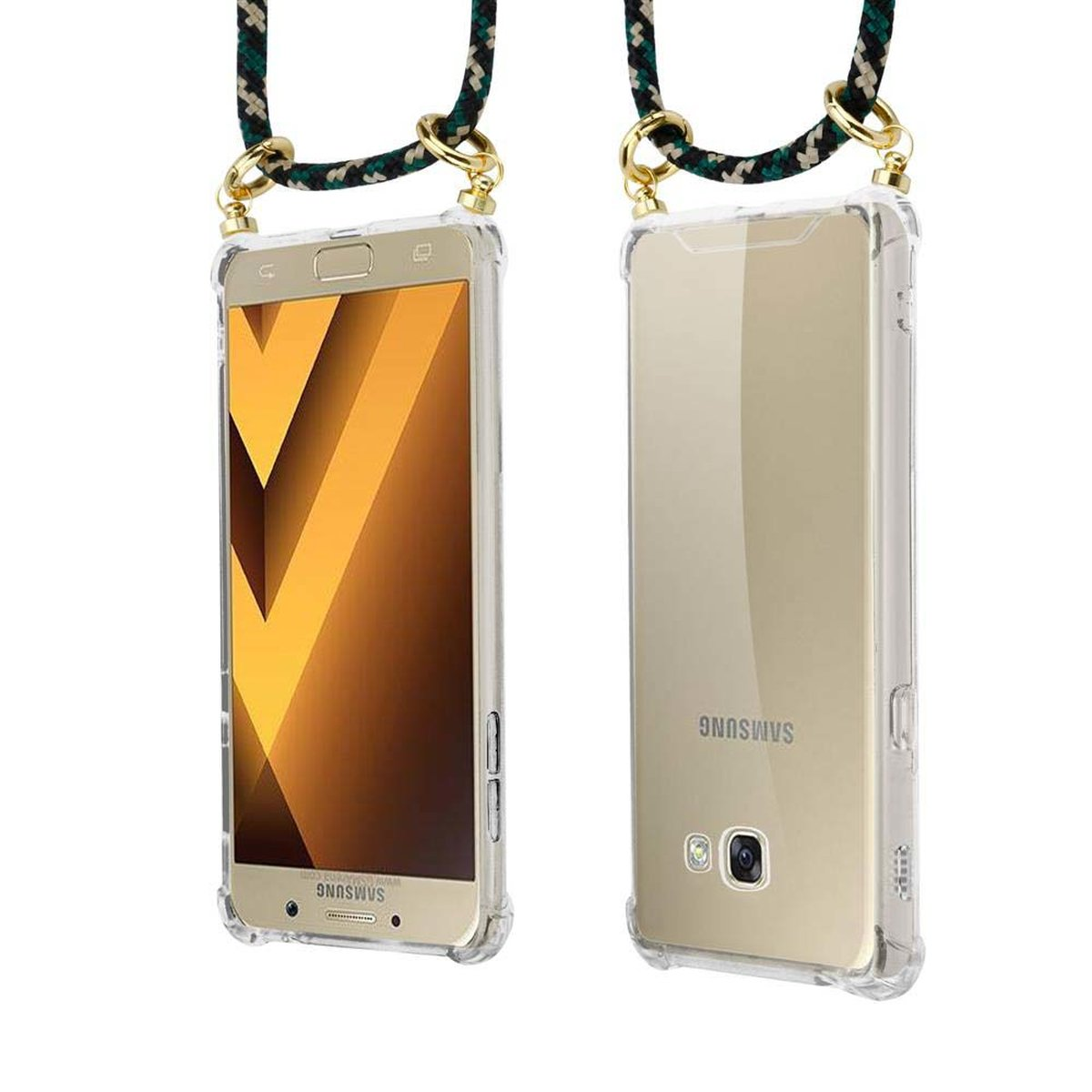 Backcover, Kordel Gold 2017, und CADORABO CAMOUFLAGE Galaxy Kette abnehmbarer Handy Hülle, mit A5 Ringen, Band Samsung,