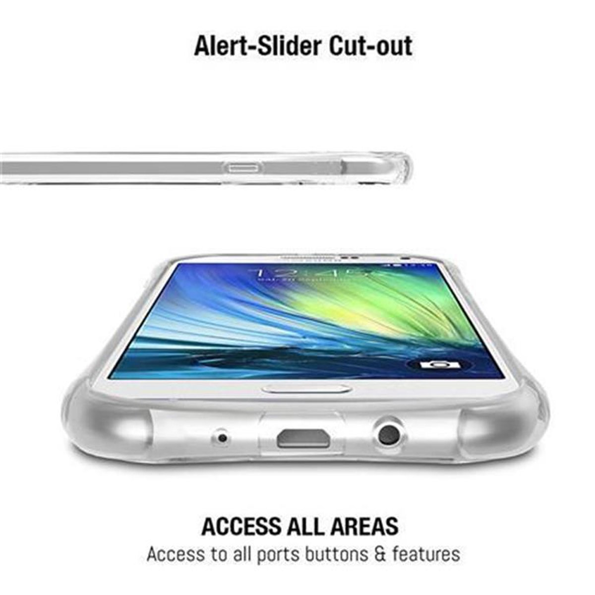 Telefono in una custodia trasparente con testo e le parole Access All Areas.