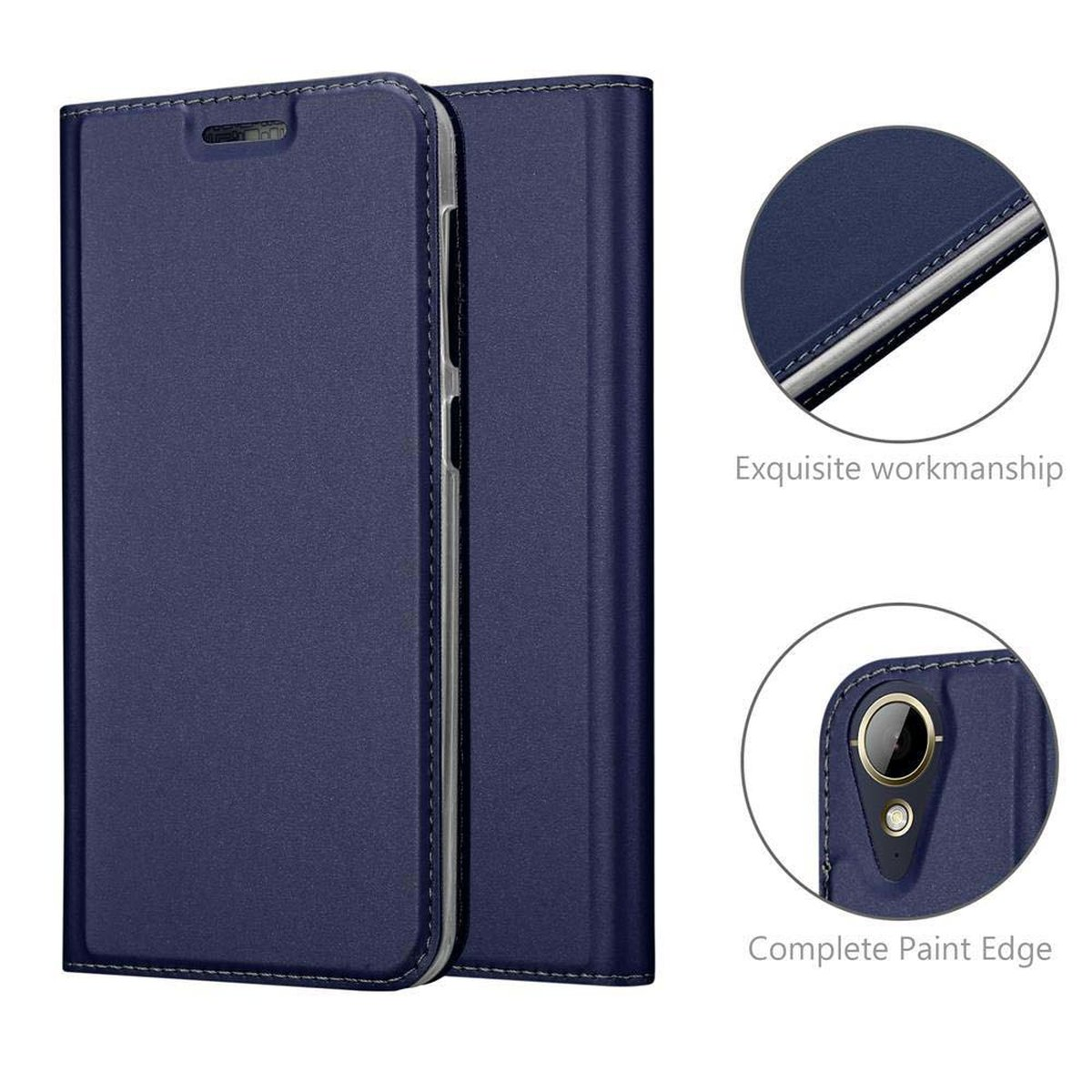 CADORABO Handyhülle HTC, / Classy LIFESTYLE 10 Bookcover, CLASSY Desire Book Style, 825, DUNKEL BLAU Desire