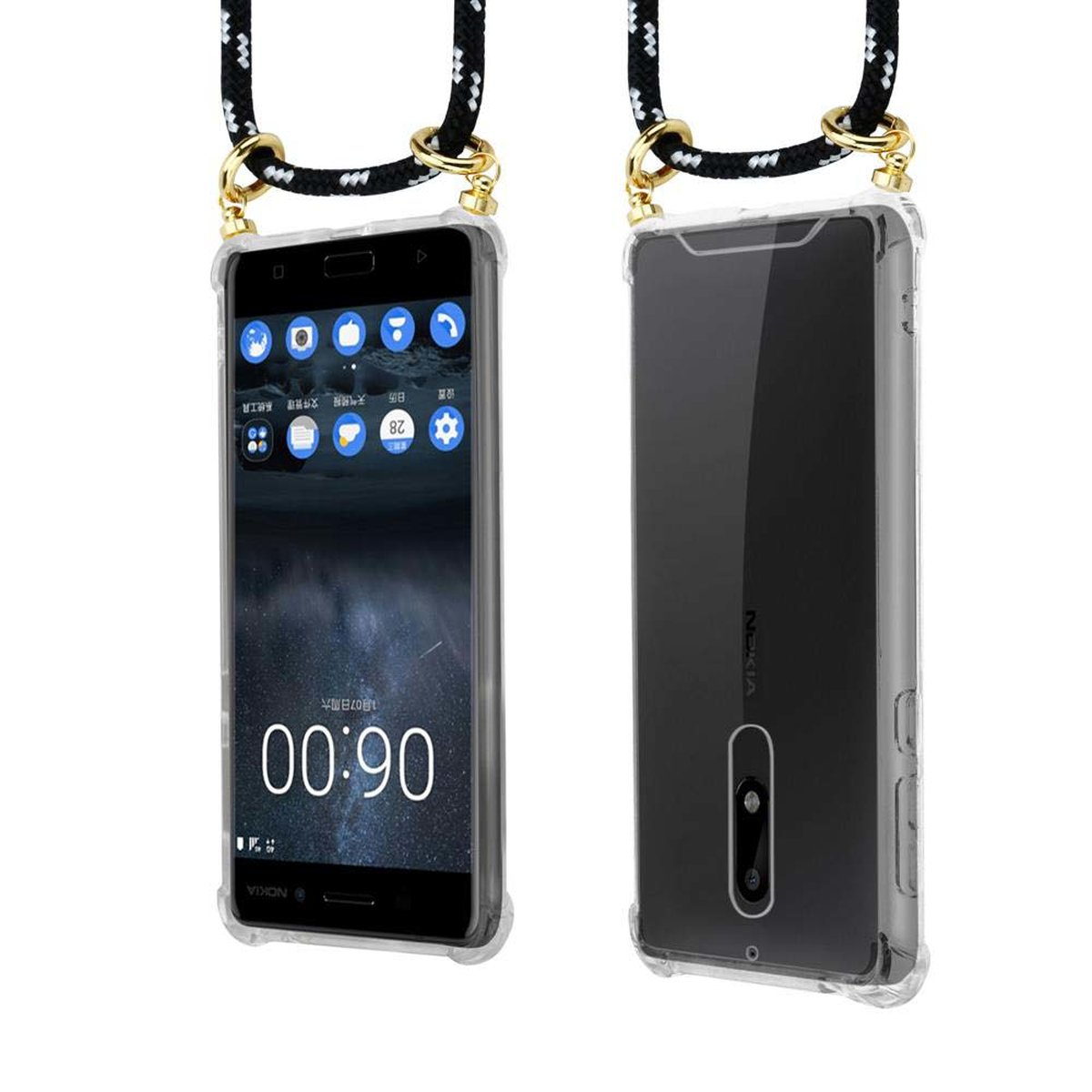 CADORABO Handy Kette mit 2017, SILBER Gold und Ringen, Backcover, Band abnehmbarer Hülle, Kordel 5 Nokia, SCHWARZ