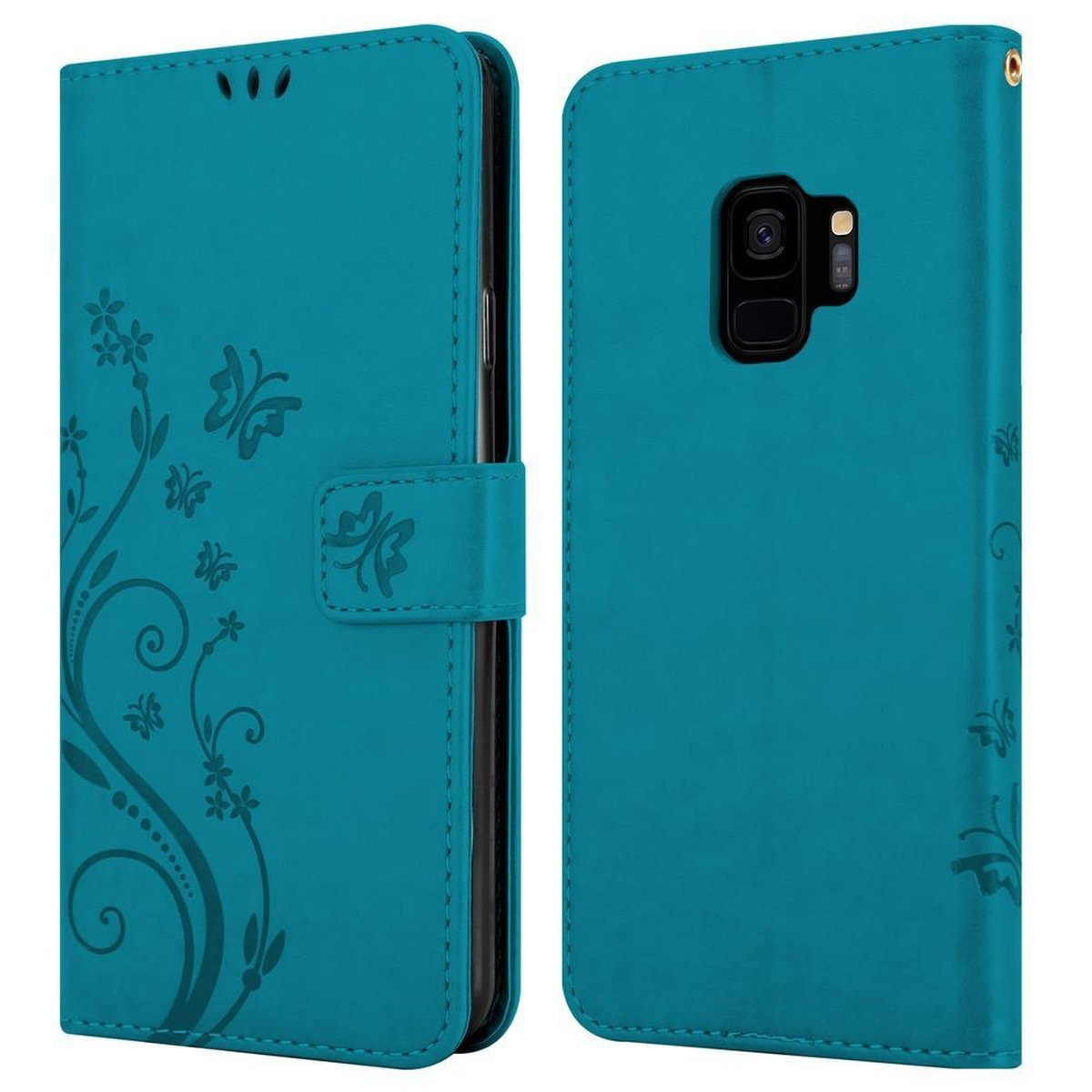 CADORABO Hülle Blumen Muster Flower Galaxy BLAU Case, Bookcover, Samsung, S9, FLORAL