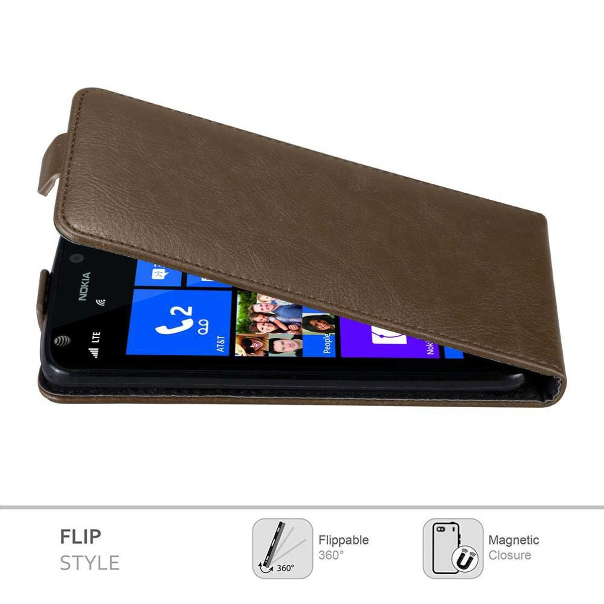 CADORABO Hülle im Lumia Flip BRAUN Style, KAFFEE Cover, Nokia, Flip 925