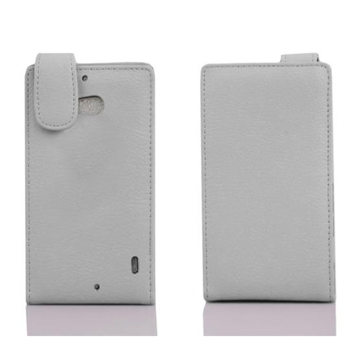 Dos fundas grises para teléfono. Una tiene un cierre, la otra es lisa.