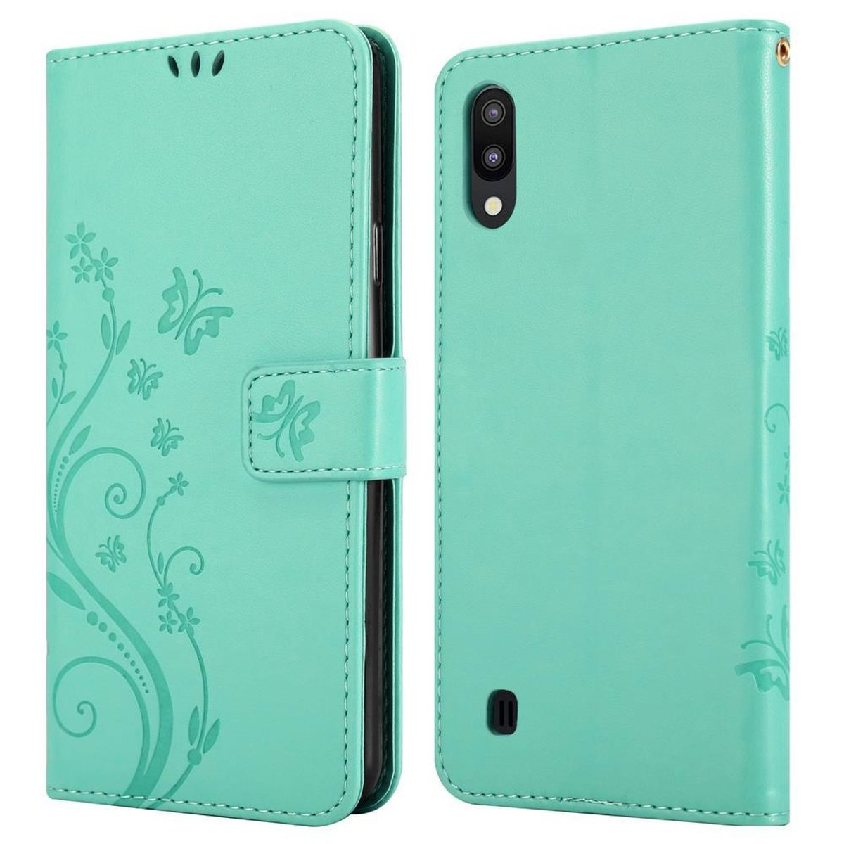 CADORABO Hülle Samsung, Case, TÜRKIS Galaxy Flower Muster M10, FLORAL / Bookcover, Blumen A10