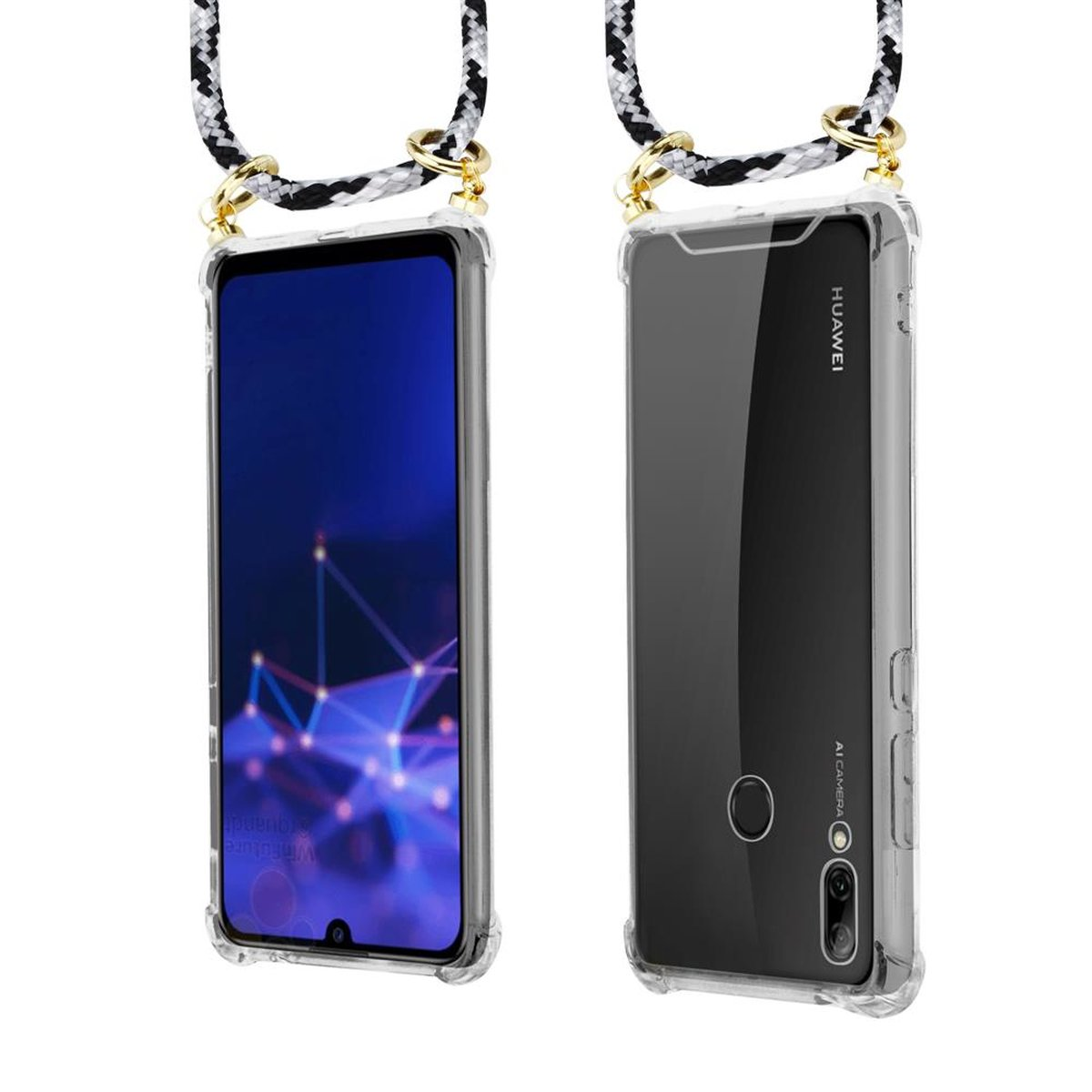 LITE abnehmbarer Backcover, Band Ringen, 10 Honor, Kette P Huawei 2019, CADORABO SCHWARZ Kordel Hülle, Gold und CAMOUFLAGE mit SMART / Handy