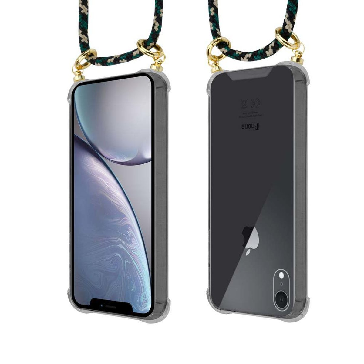 Apple, Band CAMOUFLAGE Kordel Gold Kette CADORABO Handy und iPhone Hülle, XR, abnehmbarer mit Backcover, Ringen,