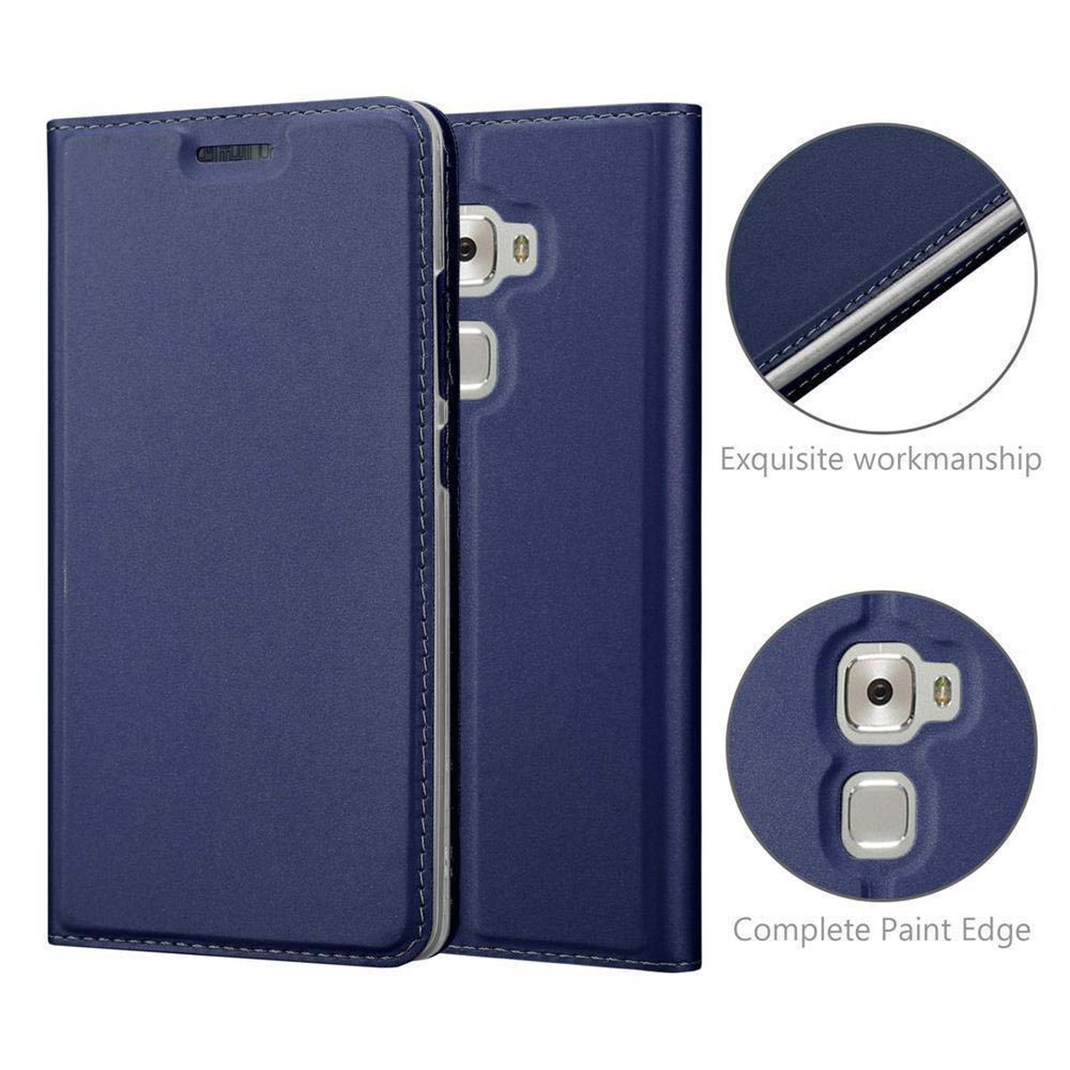 CADORABO Handyhülle Book CLASSY MATE Huawei, BLAU Classy Bookcover, DUNKEL Style, S